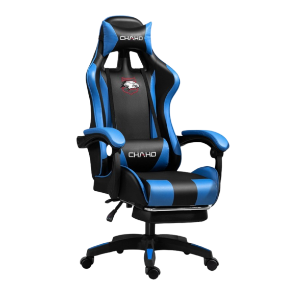 Gamer szék lábpárnával - fekete/kék - PDQ112001-2