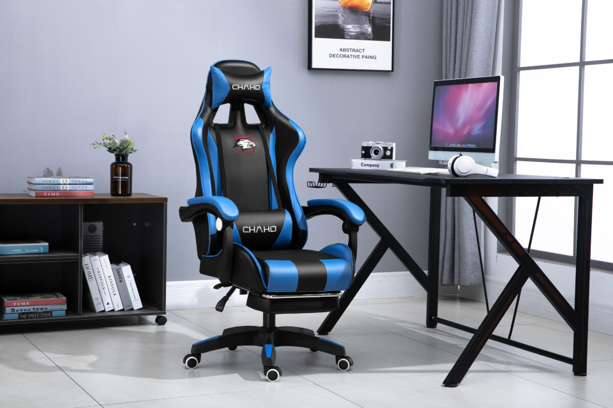 Gamer szék lábpárnával - fekete/kék - PDQ112001-2 - Image 3